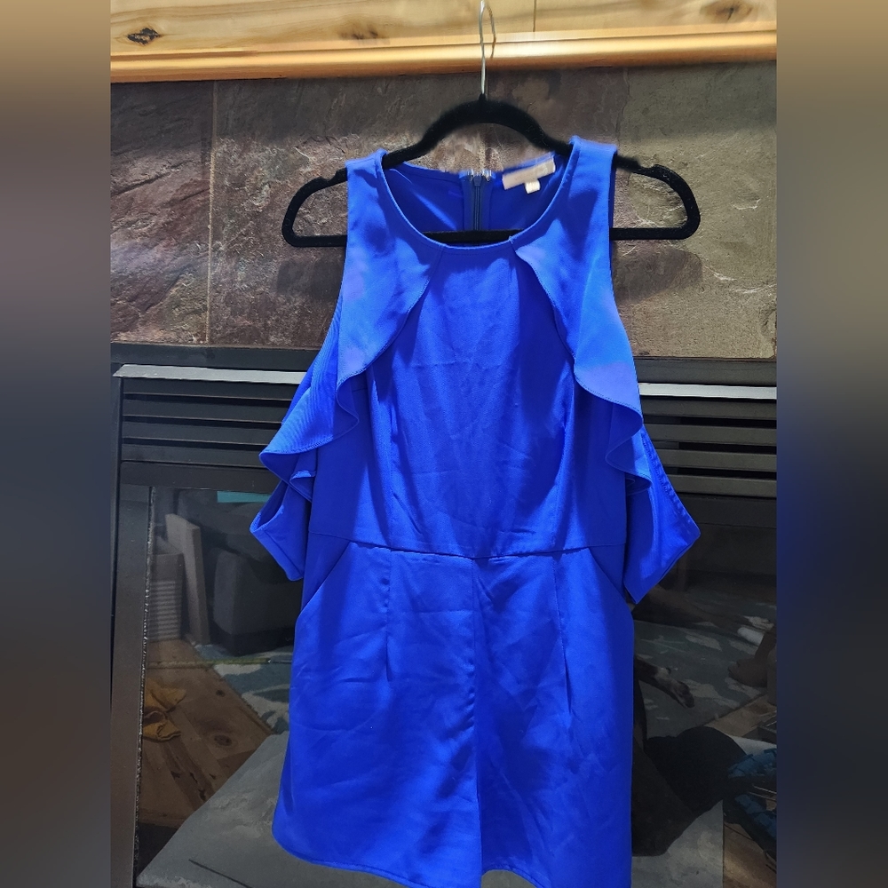 Women's blue rompers with ruffle sleeves